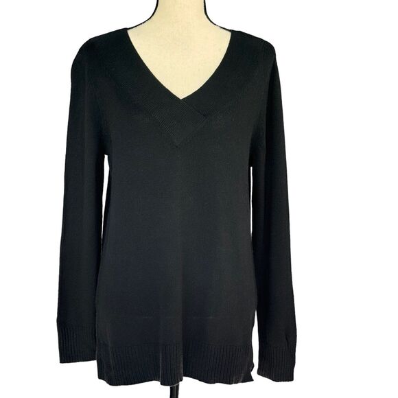 Karen Scott Small Sweater Crossover V-Neck Long Sleeve Stretch Pullover Black - Picture 1 of 7